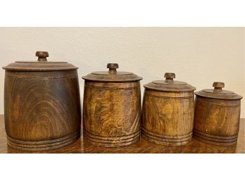 (4) Vintage Set Of Cherry Wood Canisters With Removable Inserts