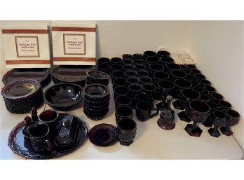 Vintage Collection Of Ruby Red Avon 1876 Cape Cod Dinnerware And Serving Pieces