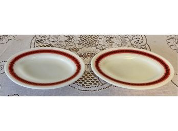 (2) Pyrex By Corning Red And Black Fleur De Lis Trim Oval Dishes
