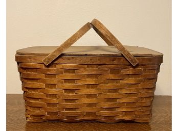 Antique Wicker And Wood Picnic Basket - Original Hardware