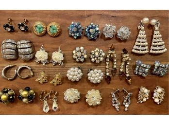 Large Collection Of Vintage Clip On And Post Earrings - Sarah Coventry - Rhinestones - Beads & More