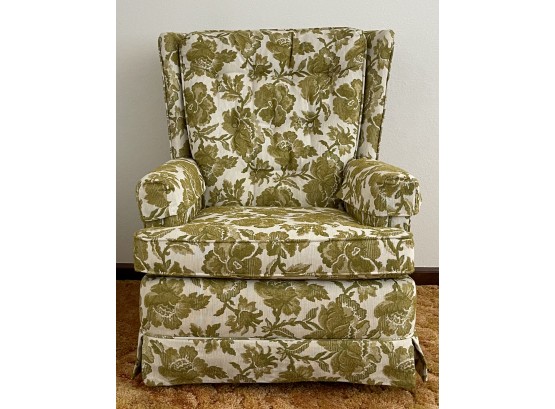 Mid Century Green Floral Upholstered Cotton Blend & Felt Tufted Swivel Rocker By Stratford Design Co