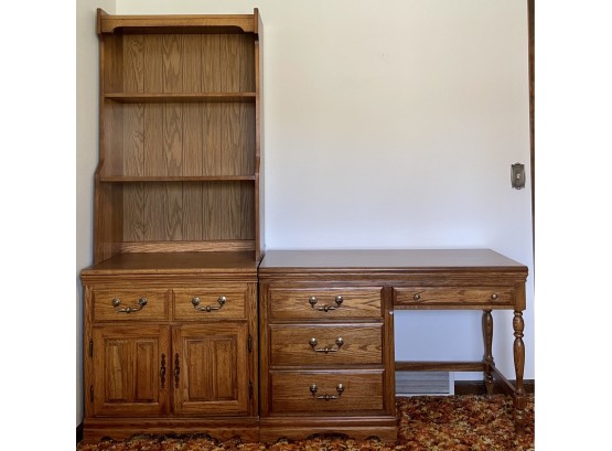 American Drew Inc. Solid Wood And Veneer Backed Desk And Book Case With Dovetail Drawers