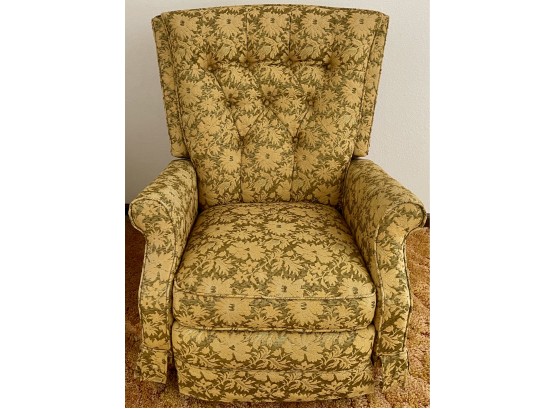 Green & Gold Floral Upholstered Mid Century Rocking Recliner Chair