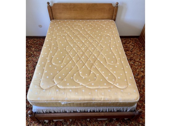 Solid Maple Bed Frame With Full Size Mattress, Skirt, And Box Springs