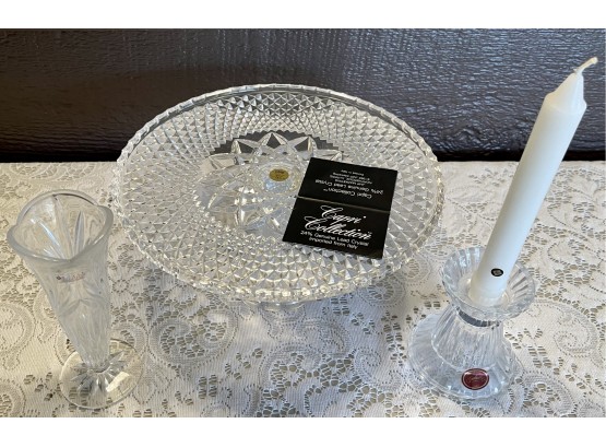 Crystal Collection Includes Capri Cake Plate, Royal Irish Vase And Gorham Candle Holder  24 Lead Crystal