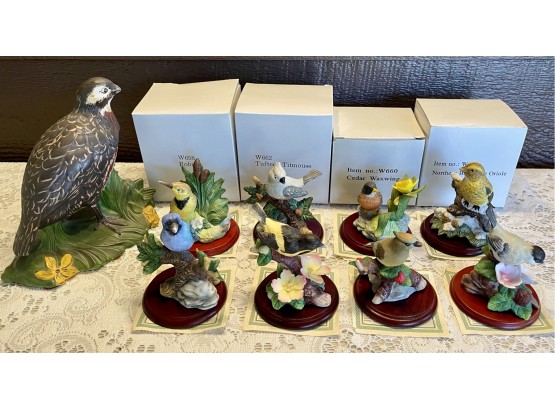 (8) Americas Favorite Song Birds COA's And Wooden Bases (some In Original Box) With Hand Painted Ceramic Bird