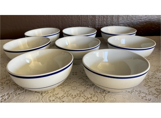 (8) Maitre De By Oneida Porcelain Blue Rim Bowls 6 Inch