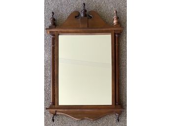 Pretty Dark Stained Wood Early American Style Spindle Hanging Wall Mirror