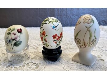 (2) Porcelain Eggs (1) Asian Hand Painted Real Decorative Egg Featuring Flowers And Birds