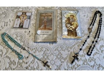Religious Lot Including Two Vintage Bead Crucifixes