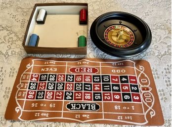 Drueke Mini Roulette Table With Chips, Mat, And Spinning Wheel (as Is)