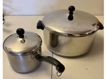 (2) Vintage Farberware Stainless Steel Aluminum Clad Cookware Pots With Lids