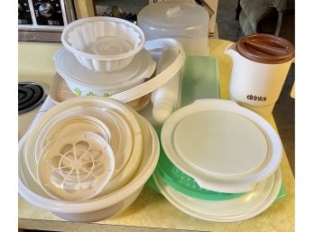 Large Collection Of MCM Tupperware - Bowls, Cake Plate, Jell-O Mold