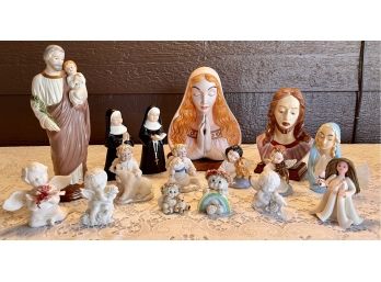 Religious Lot Vintage Ceramic Madonna Lamp,  Kneeded Angel  &  Dreamsicles Figurines