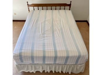 Vintage Full Size Dark Stained Spindle Back Bedframe With Mattress, Linens, Mattress Pad, & Box Spring