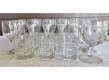 Collection Of 6 Anchor Hocking Tartan Whiskey Glasses, Pint Glasses, And Vintage Diet Coke Cups