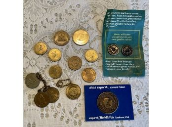 Vintage Tokens Including Expo 74 World's Fair Coin, New York World's Fair 1964, Religious Medallions & More