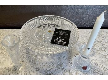 Crystal Collection Includes Capri Cake Plate, Royal Irish Vase And Gorham Candle Holder  24 Lead Crystal