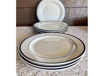 (8) 9 Inch Maitre De By Oneida Porcelain Blue Rim Side Plate Dinnerware