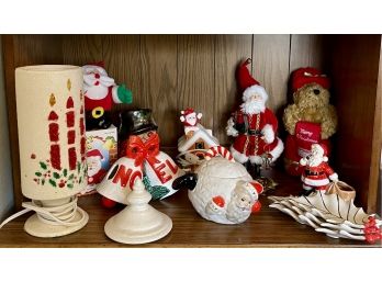 Assorted Vintage 60's Christmas Decor Including Shaky Santa, 2 Lamps, And More
