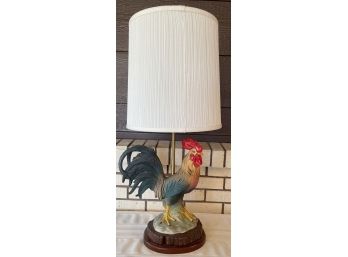 Mid Century Hand-painted Wood And Ceramic Rooster Three Way Lamp
