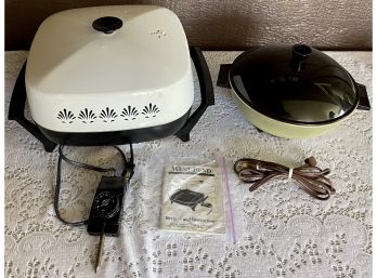 MCM Cornwall Bun Warmer With West Bend Enamel Electric Skillet (both Have Power Cables)