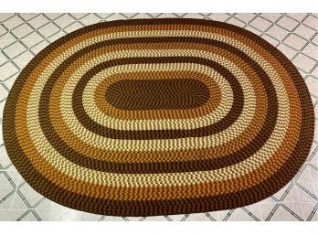 Vintage Large Handmade Oval Wool Braided Rug