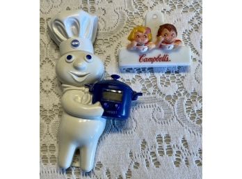 Vintage Pillsbury Doughboy Magnetic Timer With Campbell's Soup Kids Clip