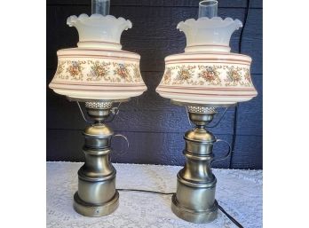 (2) Early American 1960's Lamps With Hand Painted Glass Globes