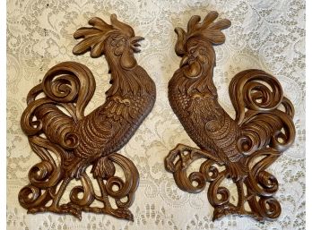 (2) Sexton MCM Metal Rooster Wall Plaques