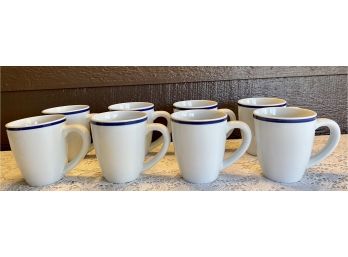 (8) Maitre De Porcelain By Oneida Blue Rim Coffee Mugs Dinnerware