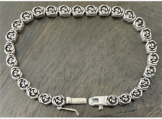925 Sterling Silver Israel PZ Rose Motif Bracelet 7 Inch (1 Of 2) Weighs 13.5 Grams