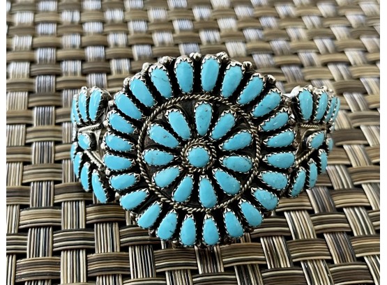 Navajo Zeta Begay Vintage Sterling Silver And Turquoise Petite Point Bracelet  24 Grams