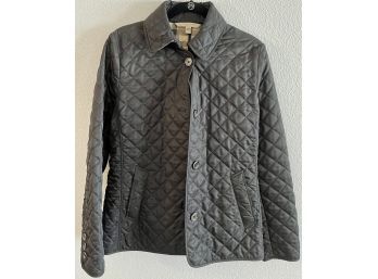 Ladies Burberry Brit Large Quilted Black Coat With Plaid Lining