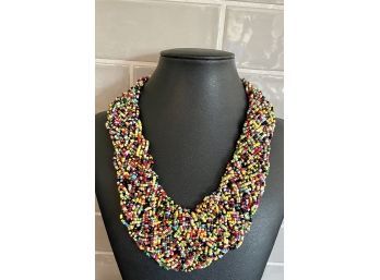 Multi Strand Multi Color Vintage Seed Bead Woven Necklace