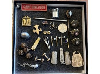 Collection Of Antique Jewelry - Button Closures, Enamel Clip, Pendants, Pins, Seed Beads, And More