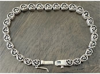 925 Sterling Silver Israel PZ Rose Motif Bracelet 7 Inch (1 Of 2) Weighs 13.5 Grams