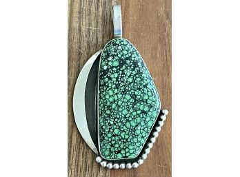 Gorgeous Navajo Green Turquoise RS Signed Sterling Silver Pendant Total Weight 16.3 Grams