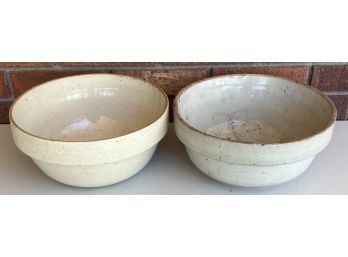 (2) Antique 10.5' Stoneware Bowls (as Is)