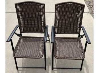 (2) Outdoor Folding Rattan Chairs