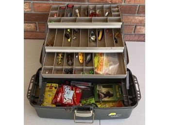 Plano Plastic Tackle Box With Assorted Bait And Lures
