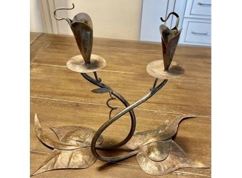 2 Bronze Metal Art Nouveau Style Candle Holders