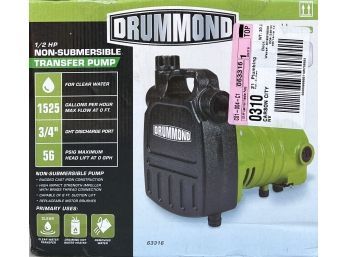 Drummond 1/2 Horse Power Non-submersible Transfer Pump In Original Box