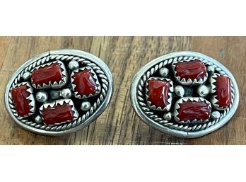 Pauline Nelson Navajo Sterling Silver And Coral Post Earrings 6.9 Grams Total Weight