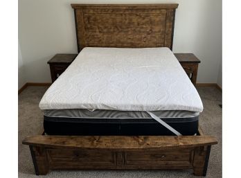 Horizon Home LLC Made In Mexico Queen Size Panel Bed And (2) Matching Nightstands With Box Spring And Mattress