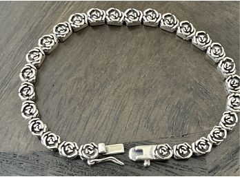 7 Inch 925 Sterling Silver Israel PZ Rose Motif Bracelet (2 Of 2) Weighs 13.5 Grams