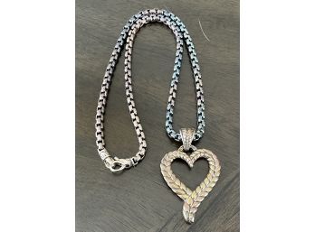 Jai 925 Sterling Silver Thailand Necklace And Heart Pendant 83 Grams
