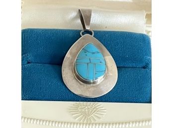 Sterling Silver And Turquoise Zuni Inlay Pendant