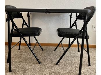 Cosco Folding Black Top Card Table And Two Padded Chairs